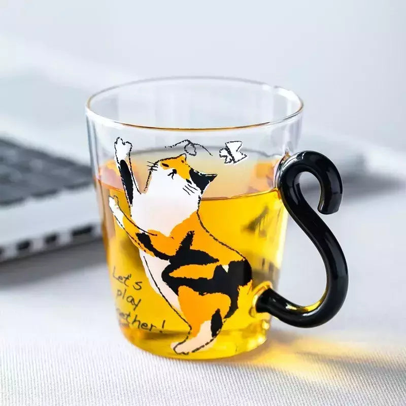 Cat Glass Coffee Mug with Handle, 250ml, Bonito, Leite, Chá, Suco, Água, Chávena, Casa, Cozinha, Escritório, Drinkware, Tumbler Gift