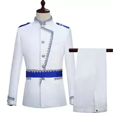 (Jaqueta e calça) masculino tribunal britânico banquete vestido emendado terno 2024 novo masculino festa de casamento prata borda de seda blazer e calças