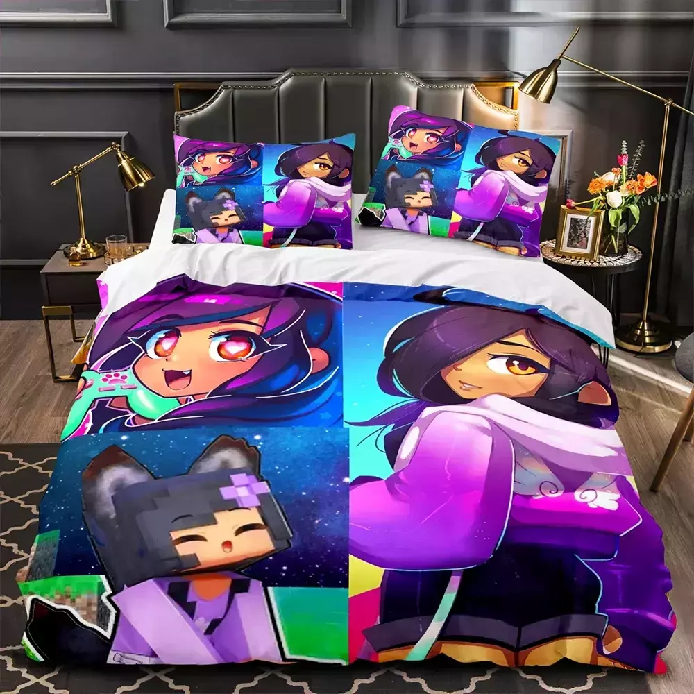 APHMAU-Conjunto de cama impressão Aphmau 3D para adultos e crianças, capa de edredão, solteiro, gêmeo, completo, queen, king size, kawaii, adulto, cama, 035