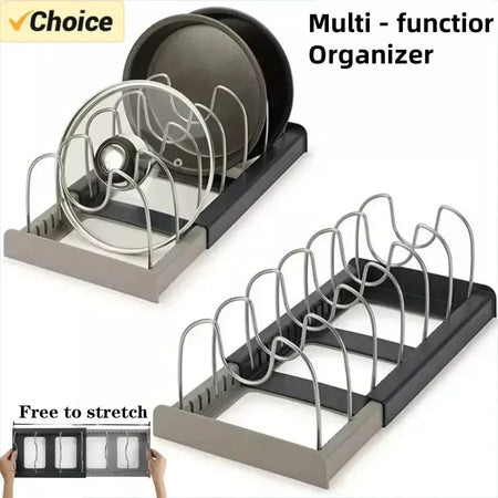Novo rack de panela telescópico de 6 grades, organizador de panelas, suporte de armário que economiza espaço para panelas, panelas e tampas, mantenha sua cozinha pura e arrumada