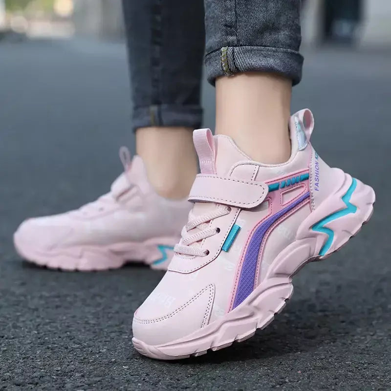 Crianças casuais rosa meninas sapatos de couro moda para 7-15y leve correndo jovens estudantes crianças esportes sapato da menina nbgaga