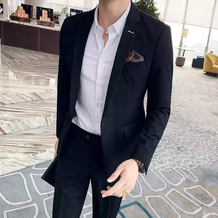 (Blazer + calças) high-end marca formal negócios xadrez terno dos homens noivo vestido de casamento cor sólida palco desempenho smoking S-7XL