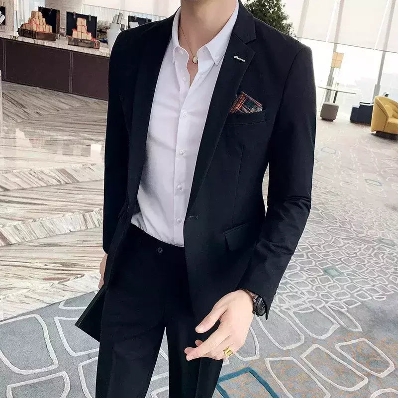 (Blazer + calças) high-end marca formal negócios xadrez terno dos homens noivo vestido de casamento cor sólida palco desempenho smoking S-7XL