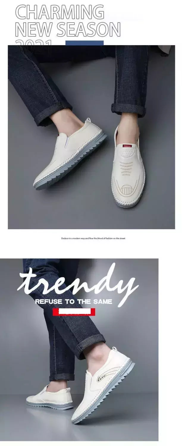 Sapato de couro casual masculino, sola macia, respirável, tendão de vaca, trabalho, dirigindo, feijão, vestido de negócios masculino