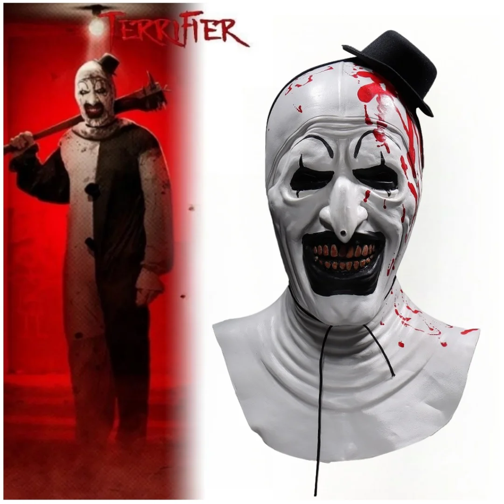Horror Terrifier Palhaço Cosplay Máscara, Látex, Suave, Demônio, Mal, Coringa, Festa de Halloween, Fantasia, Adulto, Tamanho Único