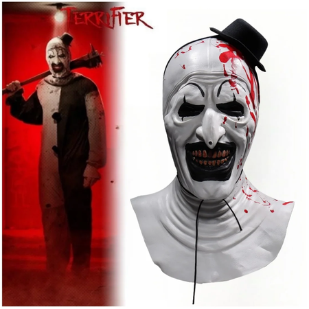 Horror Terrifier Palhaço Cosplay Máscara, Látex, Suave, Demônio, Mal, Coringa, Festa de Halloween, Fantasia, Adulto, Tamanho Único