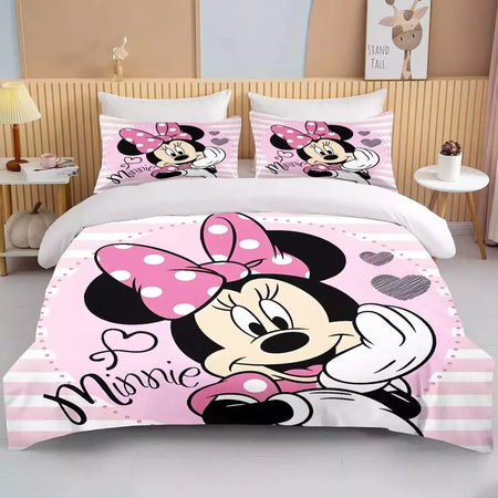 Disney-Minnie Mouse Impresso Conjunto de Cama para Crianças e Adultos, Capa de Edredão, Consolador, Fronha, Rosa, Rei, Amor, Desenhos Animados, Meninos, Meninas, Adultos, Presente