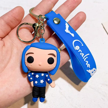 Criativo dos desenhos animados filme de ação coraline figura boneca modelo bonito boneca pvc chaveiro ornamento chaveiro pingente crianças presentes