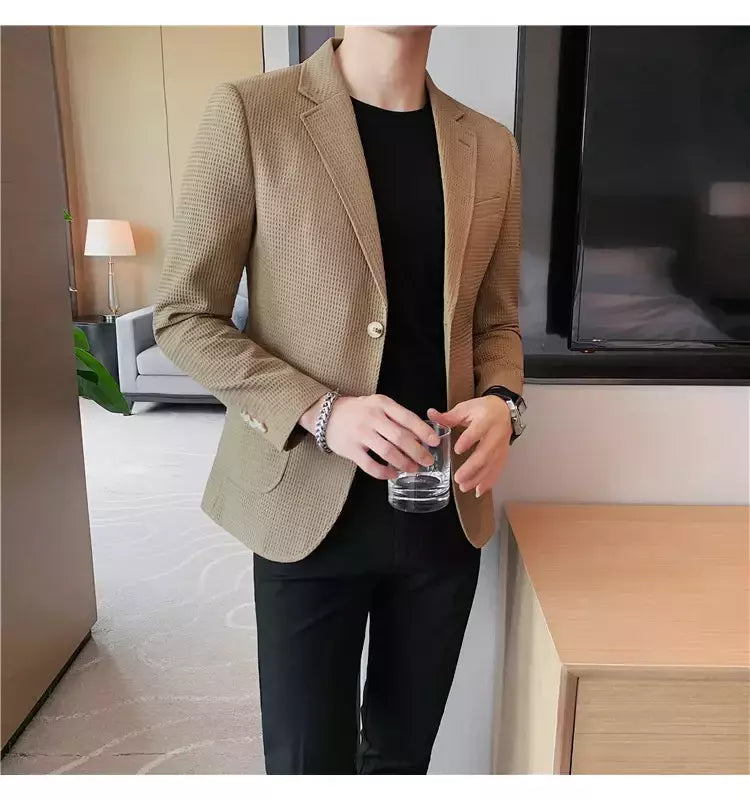 Casaco de peito único masculino, blazer slim fit, blazers grandes, casacos elegantes de luxo, outwear casual coreano para casamento