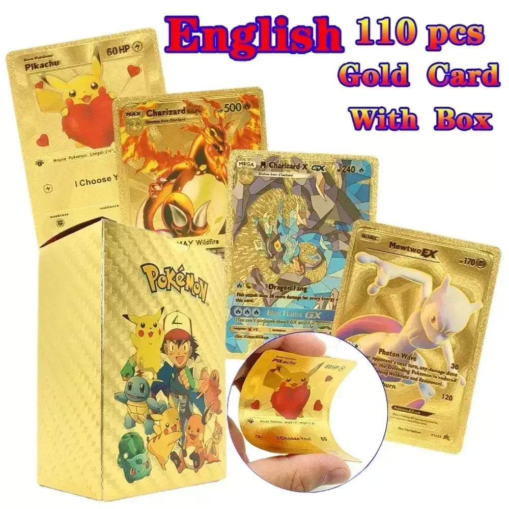 Cartão de folha de ouro colorido pokemon charizard pikachu arceus prata preto arco-íris inglês francês alemão espanhol vstar gx vmax cartões
