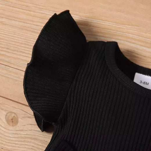 Vestido de Manga Voadora para Bebé Menina, Gola Redonda, Malha Costurada, Moda Casual, Verão, Novo, 0-3 Anos de Idade