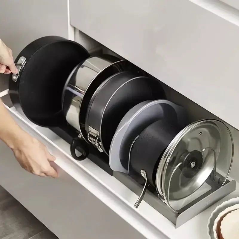 Novo rack de panela telescópico de 6 grades, organizador de panelas, suporte de armário que economiza espaço para panelas, panelas e tampas, mantenha sua cozinha pura e arrumada