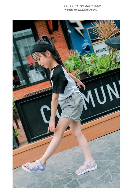 Sandálias de verão para meninas, sandálias esportivas ao ar livre, sapatos de praia casuais, confortáveis, antiderrapantes, moda, tamanho 40