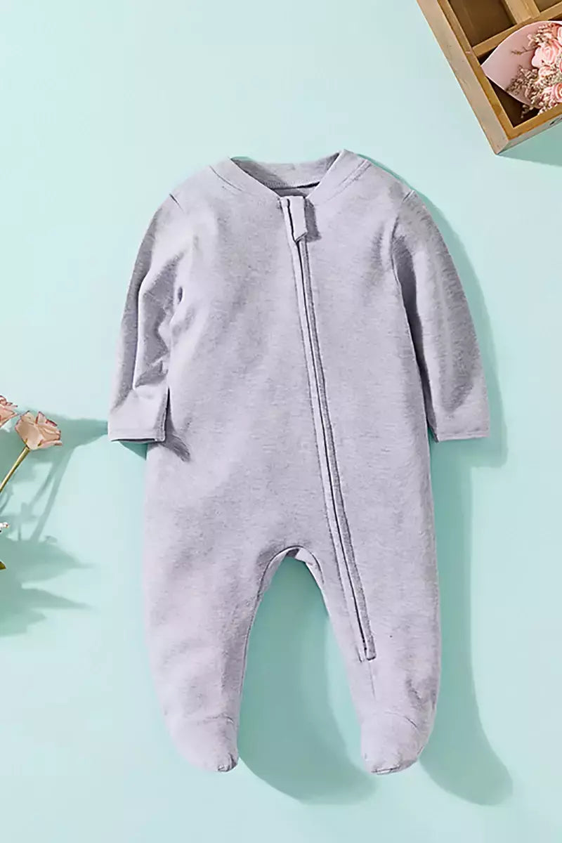 Pijama recém-nascido com zíper, macacão menina e menino, macacão manga comprida, roupa de algodão, moda branca sólida, 0-12 meses, primavera