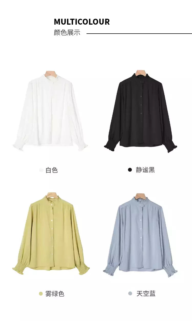LILYMOON-Camisa de manga comprida feminina, colarinho francês, orelha de madeira, camisa casual coreana, Tops Y2K, pulôver elegante solto, batida na rua