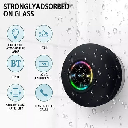 Família portátil sem fio bluetooth à prova dwaterproof água ventosa led pequeno alto-falante carro banheiro telefone móvel ouvir música estéreo