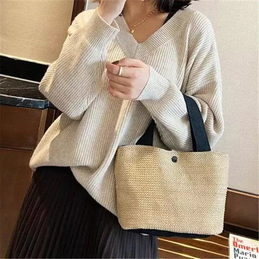 Fsafashion-bolsa de tecido palha para mulheres, bolsa casual para férias, bolsas com alça superior, bolsas de ombro retrô artesanais, moda feminina, 2024