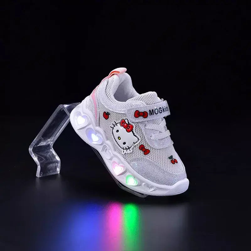 Sanrio led crianças sapatos para meninas bonito dos desenhos animados olá kitty sapatos de verão menina kawaii sapatos de fundo macio tênis casuais