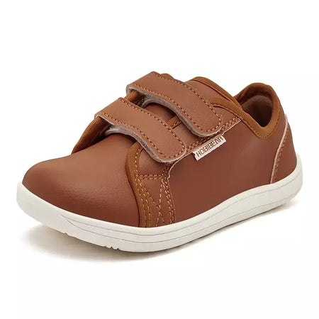 HOBIBEAR-Tênis minimalistas para crianças, leves, gancho de laço, couro artificial, sapatos descalços, pequeno grande e garoto, dedo do pé largo