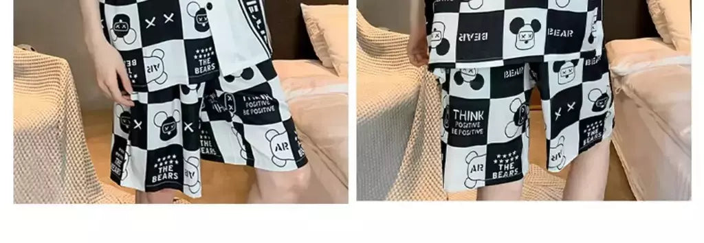 Pijama de seda gelo de duas peças masculino, shorts de manga curta, seção fina, estudante, terno homewear adolescente, verão, novo