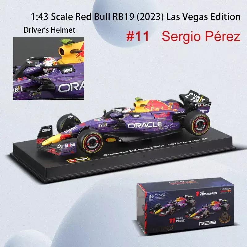 Bburago 1:43 2024 RB20 F1 Red Bull Racing TAG Heuer 2023 RB19 Miami # 1 Verstappen # 11 Brinquedo modelo fundido para carro em liga Perez