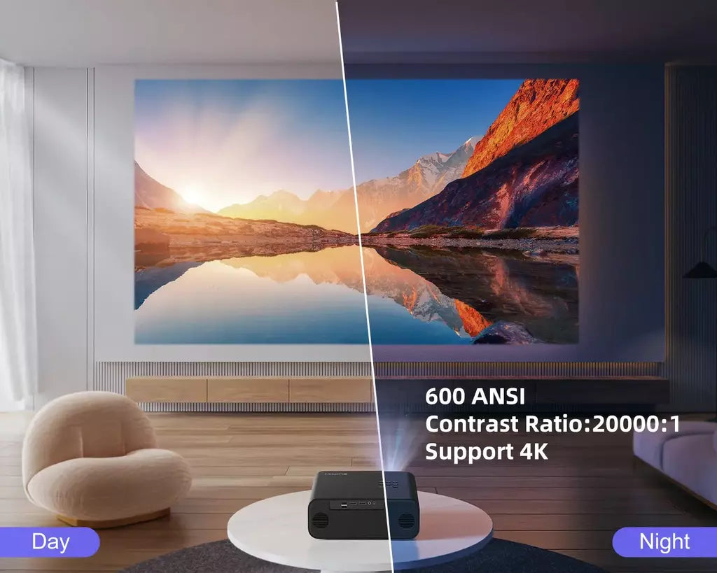 WiMiUS P62 Auto Focus/4K Suporte Projetor Nativo 1080P com WiFi 6 e Bluetooth 5.2 600ANSI Projetor Doméstico Externo 6D Keystone