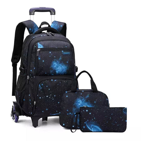 Mochila escolar com rodas para crianças, Mochila de rolamento para menino, Mochila escolar com rodas, Mochila de bagagem de mão, 6 rodas