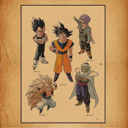 Japonês em torno do anime retro dragon ball cartaz goku gohan vegeta piccolo friza pintura em tela impressão arte da parede presente das crianças