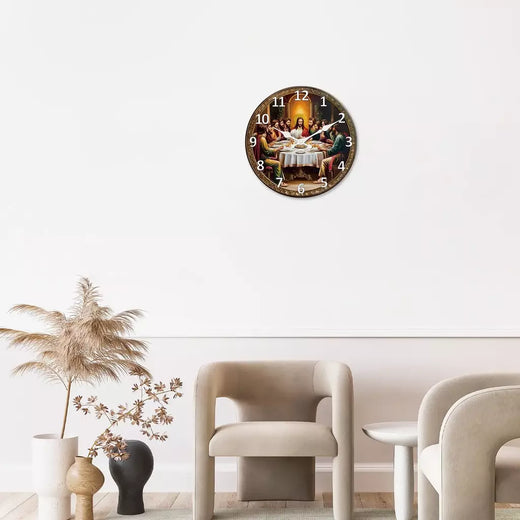 Um retro religioso “o último jantar” relógio de parede de madeira sala de estar quarto cozinha decoração de casa relógio de parede silencioso relógio de quartzo presente de feriado 10 polegadas 12 polegadas 14 polegadas 16 polegadas (sem baterias)