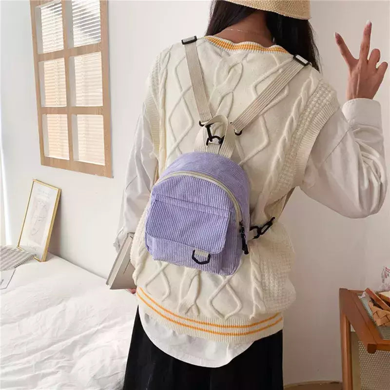 Mini mochila feminina, mochila escolar de veludo simples pequena, grande capacidade, mochila feminina durável, monocromática, casual, viajando, moda