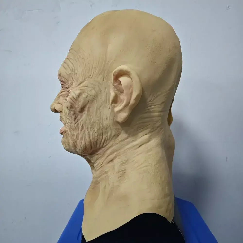 Velho máscara de látex homem careca máscara de cabeça cheia halloween cosplay festa masquerade adereços rugas realista velho cabeça capa