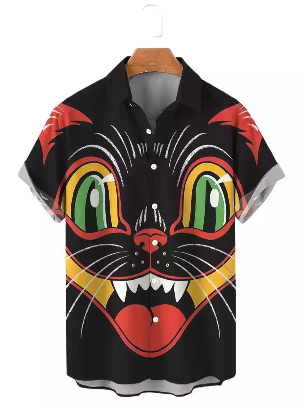 Camisa havaiana dos desenhos animados de anime masculino, Tops de manga curta, roupas casuais masculinas, rua, animais, gatos, retrô, 3D Tees, verão