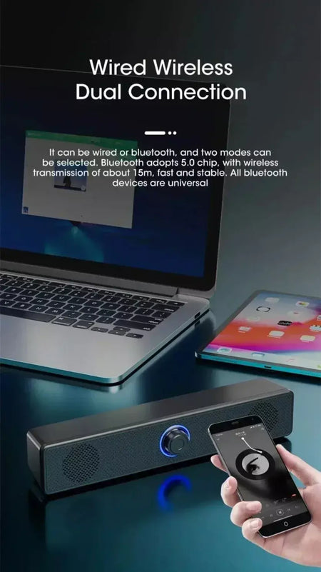 Xikcu sem fio bluetooth e pc soundbar com fio alto-falante alimentado por usb soundbar para tv pc portátil sistema de áudio surround de cinema em casa