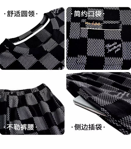 Verão Mens Plus Size Lounge Wear Moda Pijama De Algodão Manga Curta Pj Set Impresso Elegante Xadrez Homewear 3xl 4xl Pijamas