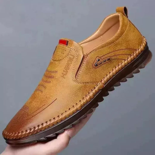 Sapato de couro casual masculino, sola macia, respirável, tendão de vaca, trabalho, dirigindo, feijão, vestido de negócios masculino
