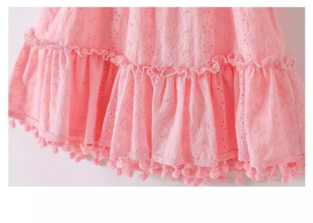 Vestido de manga pequena para criança, saia de bebê, fantasia de menina, algodão puro, borla, grande arco, festa de aniversário, 0-4 anos