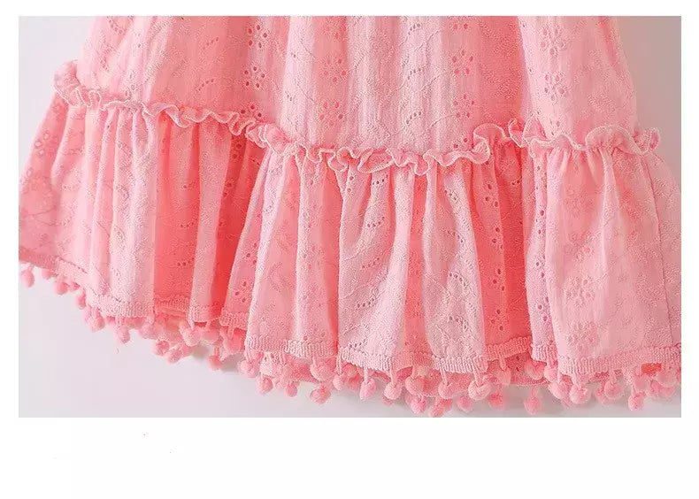 Vestido de manga pequena para criança, saia de bebê, fantasia de menina, algodão puro, borla, grande arco, festa de aniversário, 0-4 anos