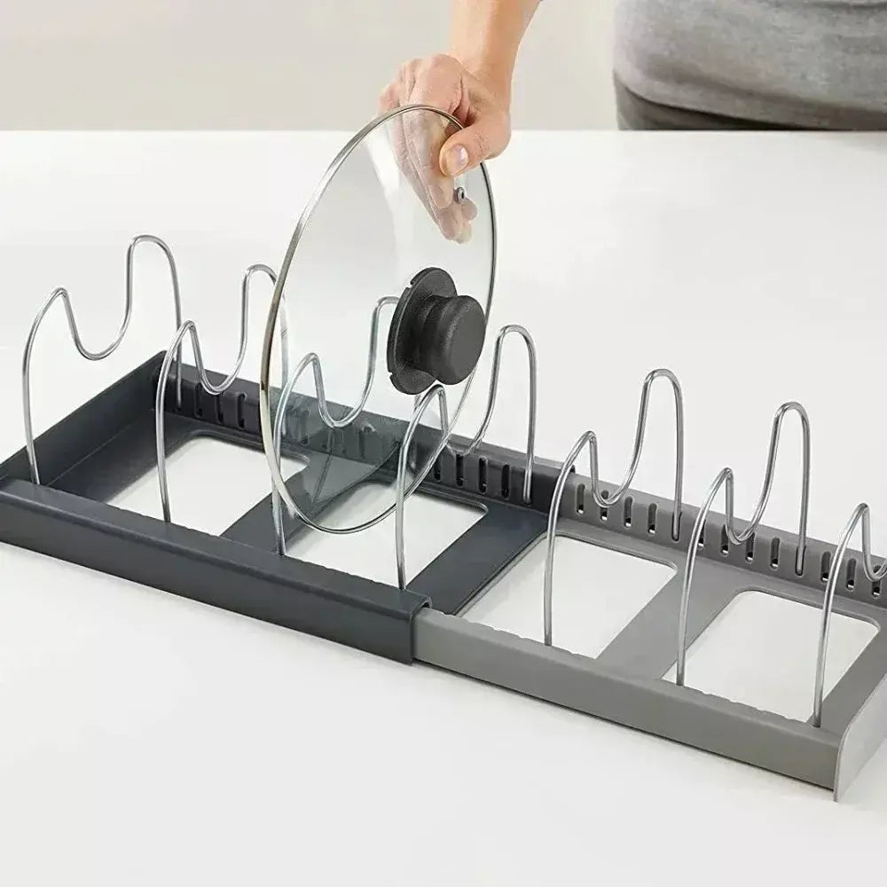Novo rack de panela telescópico de 6 grades, organizador de panelas, suporte de armário que economiza espaço para panelas, panelas e tampas, mantenha sua cozinha pura e arrumada