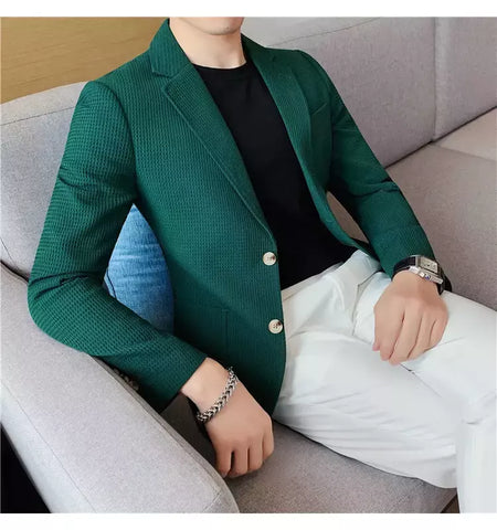 Casaco de peito único masculino, blazer slim fit, blazers grandes, casacos elegantes de luxo, outwear casual coreano para casamento