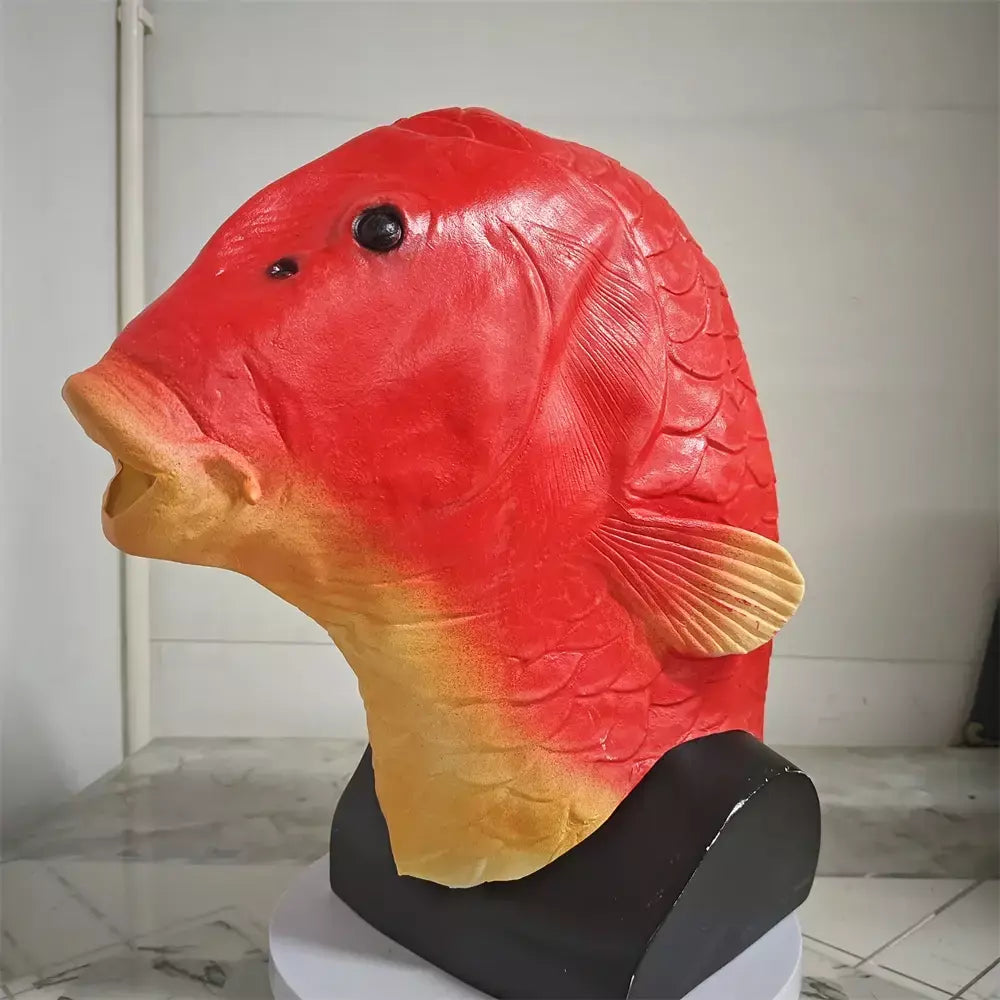 Máscara de cabeça de peixe engraçado animal máscara de carpa preta para festa de aniversário de halloween animal cosplay cabeça capa brincadeira prop peixe máscaras de látex