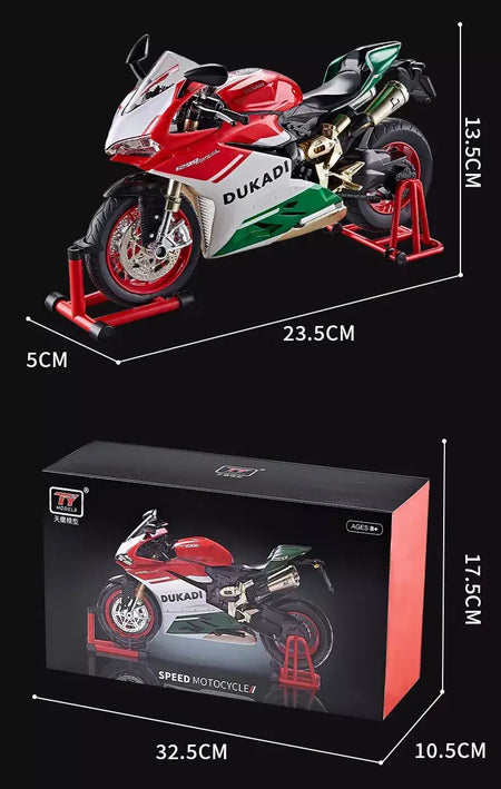 Chave começo 1:9 1199 panigale liga esportes modelo de motocicleta diecast pista corrida modelo de motocicleta com spray som luz crianças brinquedos
