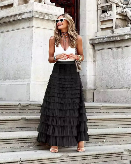 Vestido de Baile Sólido Feminino, Saia Longa, Cintura Alta, Plissada, Elegante senhoras, Malha Selvagem, Saias Maxi de Namoro, Novo, Gota, 2022