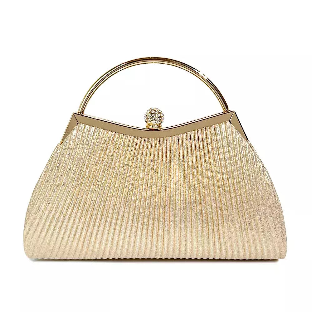 Bolsa de noite plissada para mulheres, alça superior, glitter dia clutch, jantar de casamento feminino vestida bolsa clipe de diamante, ouro