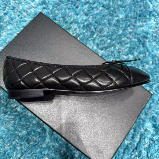 Sapatos de balé de boca rasa para mulheres, cor de pele de carneiro, sapatos borboleta, sapato único