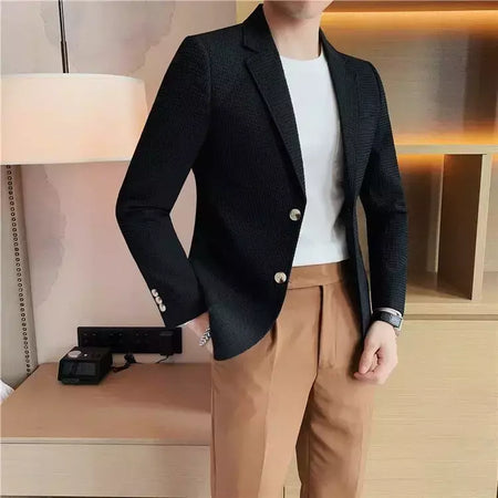Ternos e blazers brancos masculinos, roupas estilo coreano, casacos com seios simples, jaquetas, jaqueta de waffle masculina, roupas