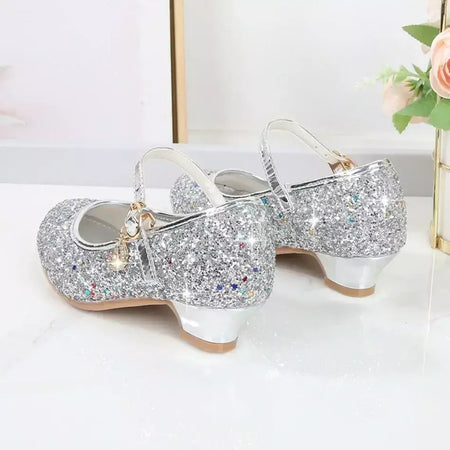 Meninas sapatos crianças salto alto glitter sandálias de cristal moda fivela crianças princesa sapato dança estudante desempenho sapatos de couro