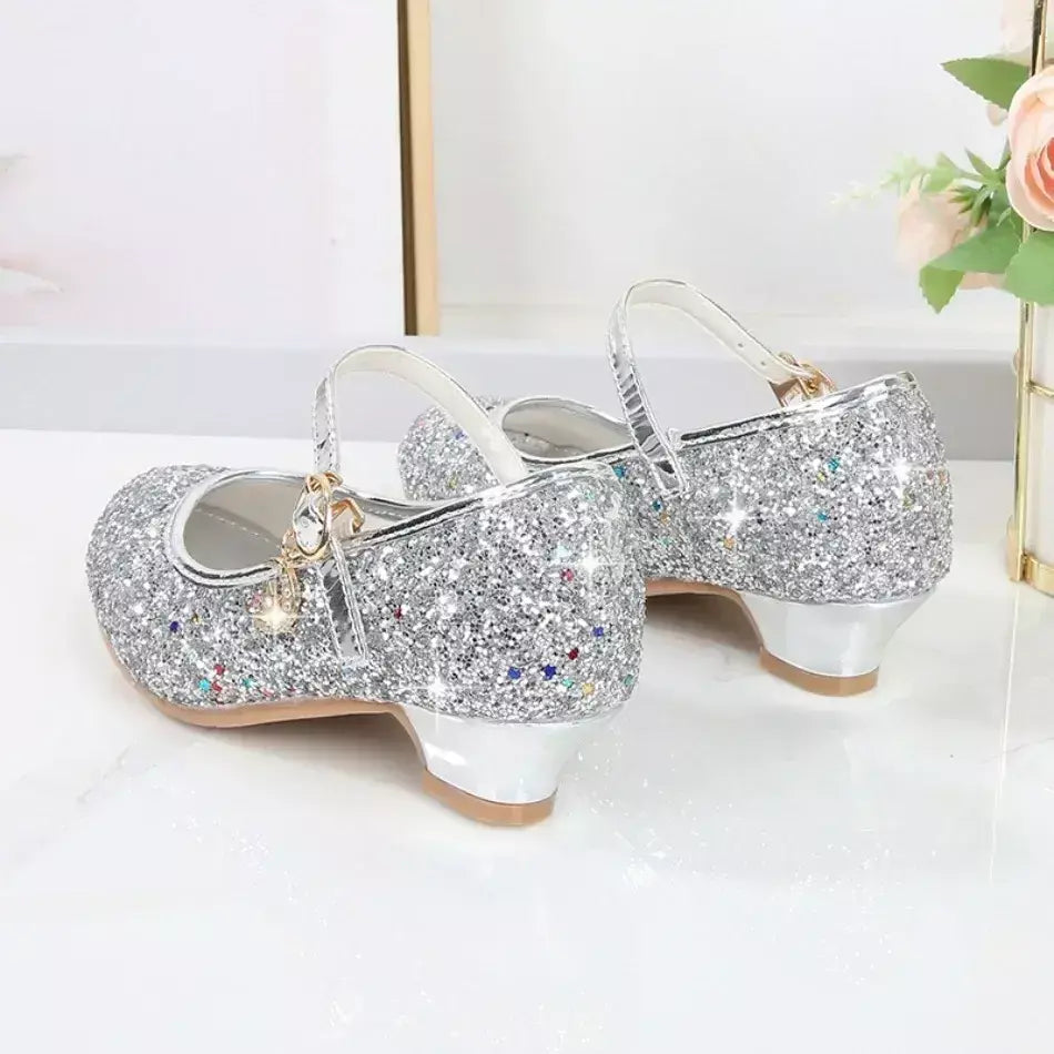 Meninas sapatos crianças salto alto glitter sandálias de cristal moda fivela crianças princesa sapato dança estudante desempenho sapatos de couro