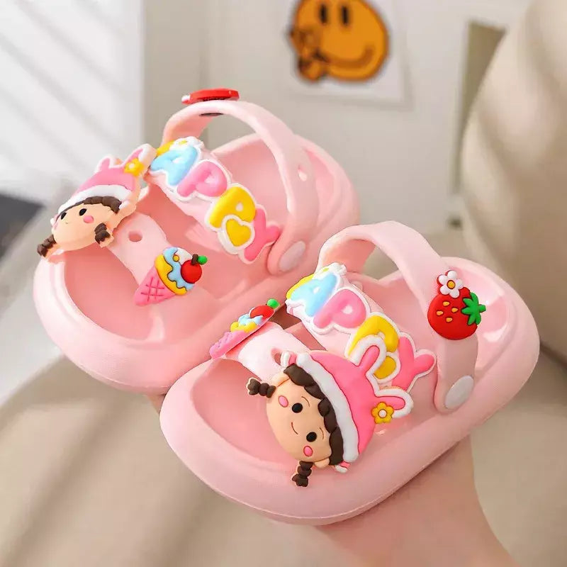 Sandálias infantis de desenhos animados antiderrapantes, sandálias de coelho bonito para bebês, sola macia para meninos, sapatos de praia infantil, verão