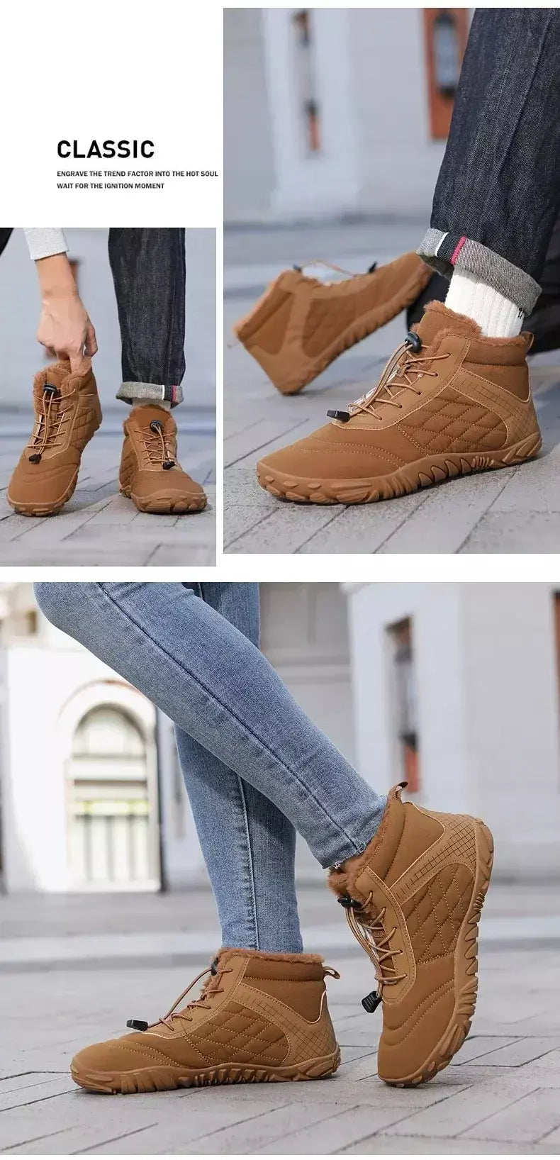 2024 novas botas de inverno para homens neve descalço mulheres ao ar livre antiderrapante pele quente tênis casuais plus size botas de tornozelo sapatos de caminhada