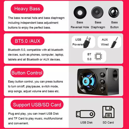 Alta-falantes estéreo 3d de alta fidelidade colorido led luz pesada aux usb com fio sem fio bluetooth áudio home theater barra de som surround tv